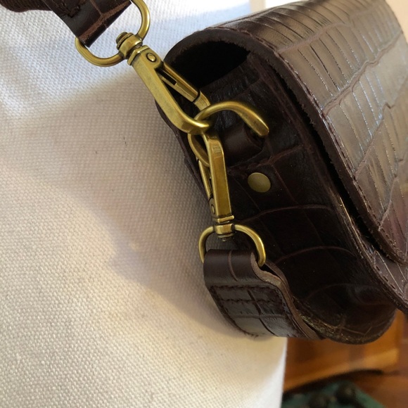 Madewell Brown Leather Crocodile Embossed Mini Handbag NWT Crossbody - Picture 3 of 15